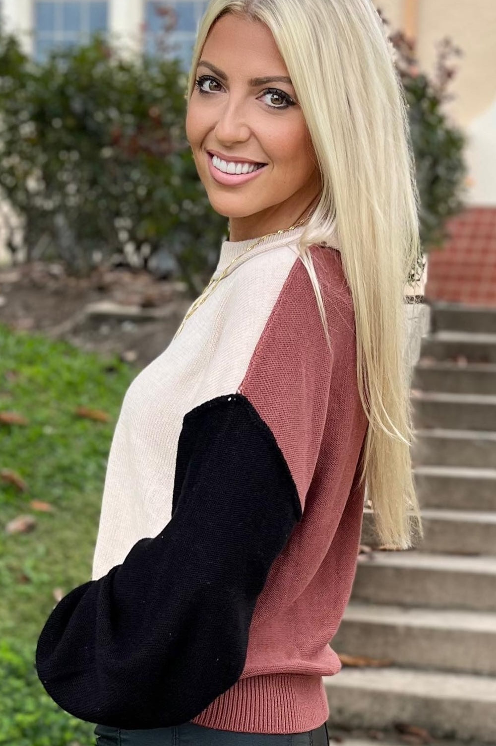 Aspen Bishop Sleeve Ribbed Trim Sweater DAME BOHEME