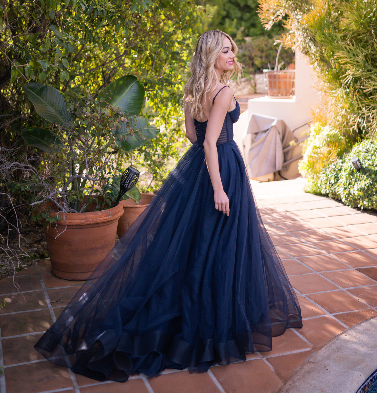 Yasmin Gown - Navy - Tulle A-line Dress With Pleated Bodice DAME BOHEME