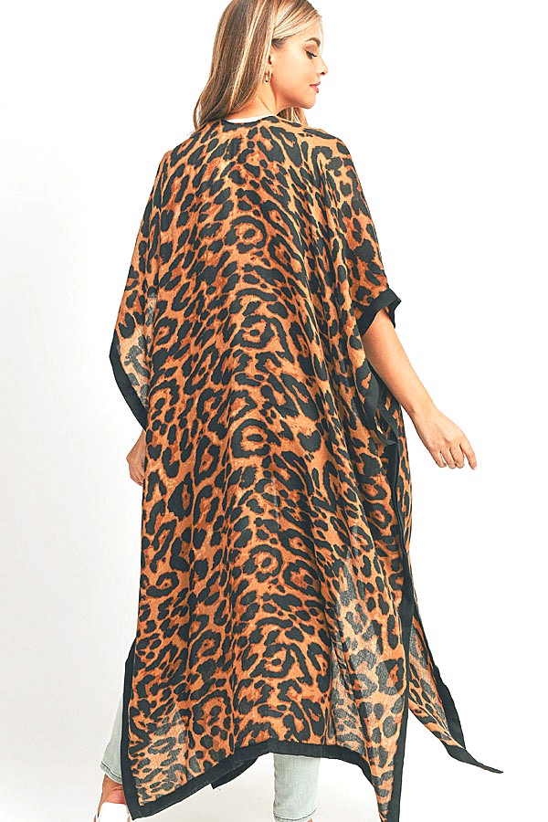 Leopard Printed Extra Long Kimono Duster Cardigan Artini Accessories
