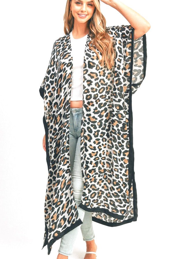 Leopard Printed Extra Long Kimono Duster Cardigan Artini Accessories