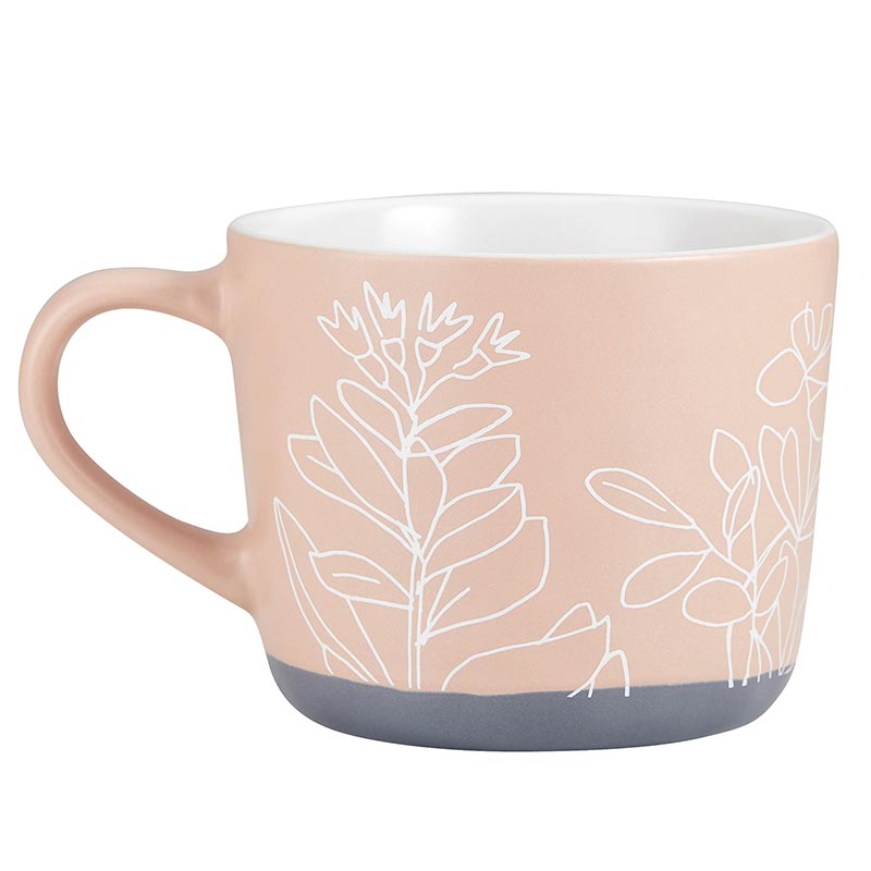 Loved Stoneware Hand Painted Cozy Mug in Peach | Coffee Tea Floral Design Cup | 15oz DAME BOHEME