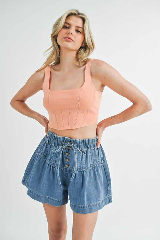 MABLE Corset Design Detail Crop Knit Top Trendsi