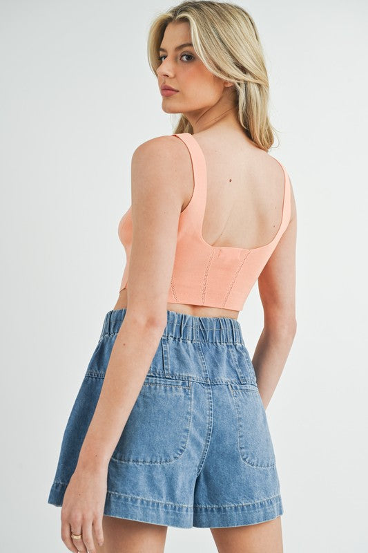 MABLE Corset Design Detail Crop Knit Top Trendsi