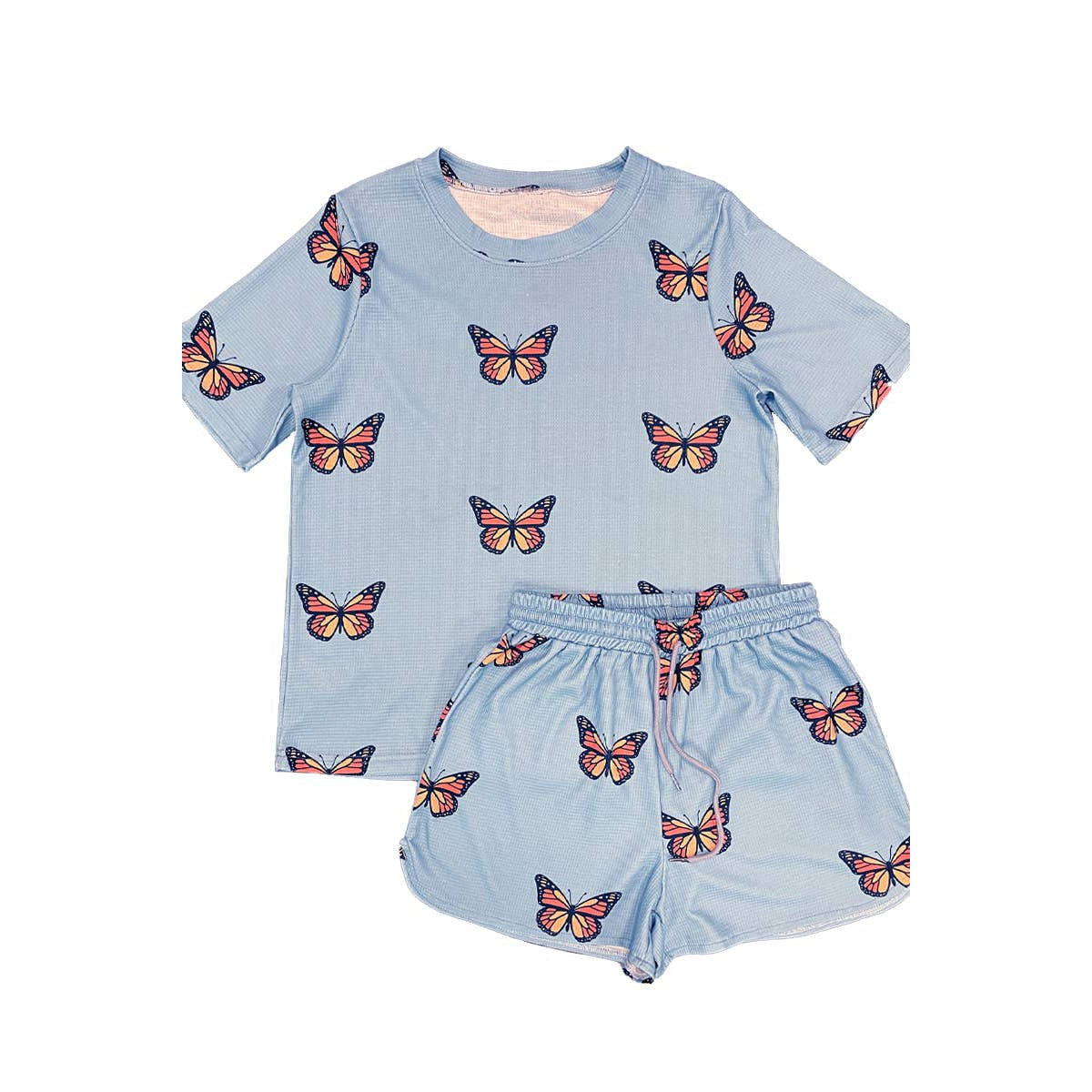 Miss Sparkling Waffle Fabric Printed Matching Shorts Set | Monarch Butterfly or Mushroom Print DAME BOHEME