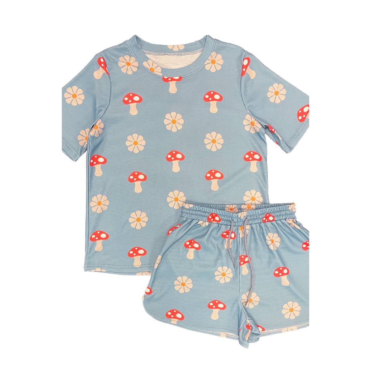Miss Sparkling Waffle Fabric Printed Matching Shorts Set | Monarch Butterfly or Mushroom Print DAME BOHEME