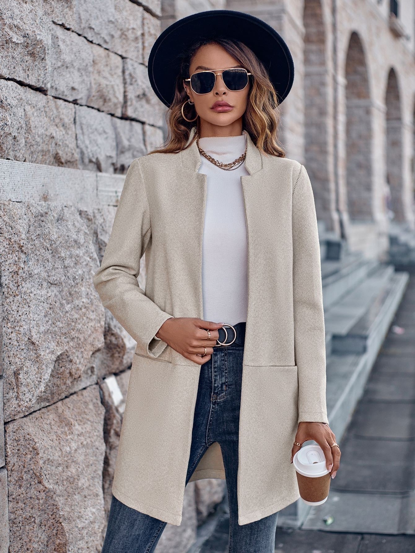 Long Open Front Straight Blazer Miss Sparkling
