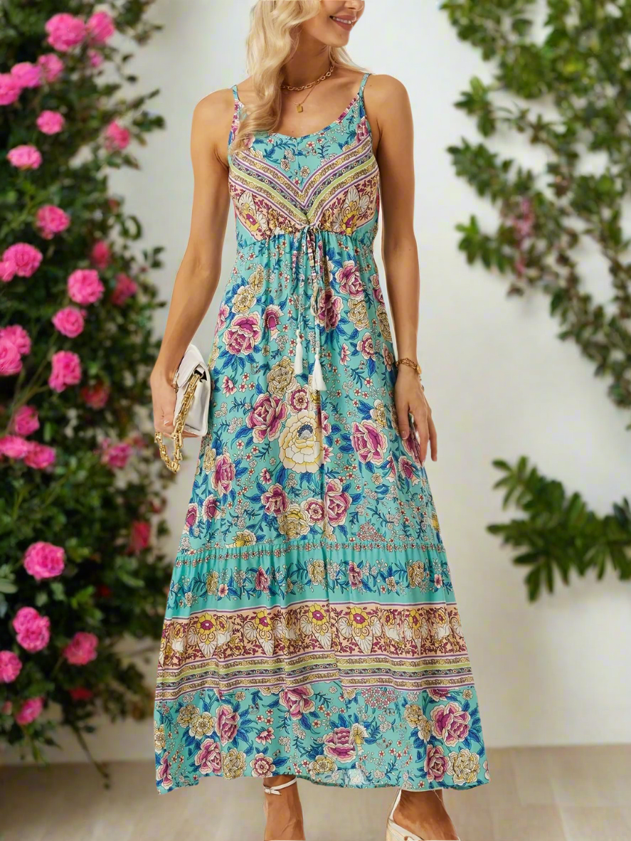 Floral Printed Scoop Neck Midi Cami Dress Trendsi