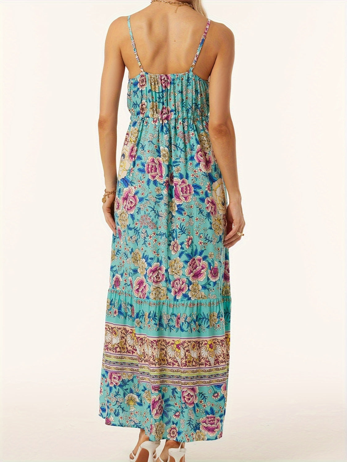 Floral Printed Scoop Neck Midi Cami Dress Trendsi