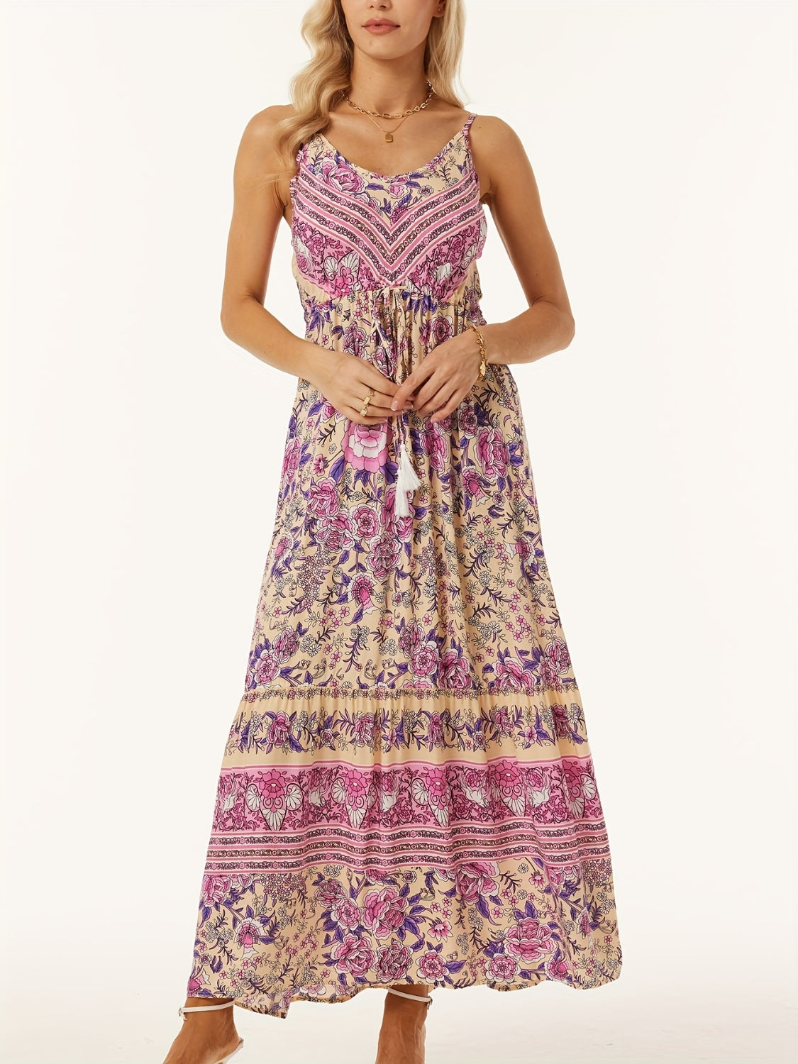 Floral Printed Scoop Neck Midi Cami Dress Trendsi