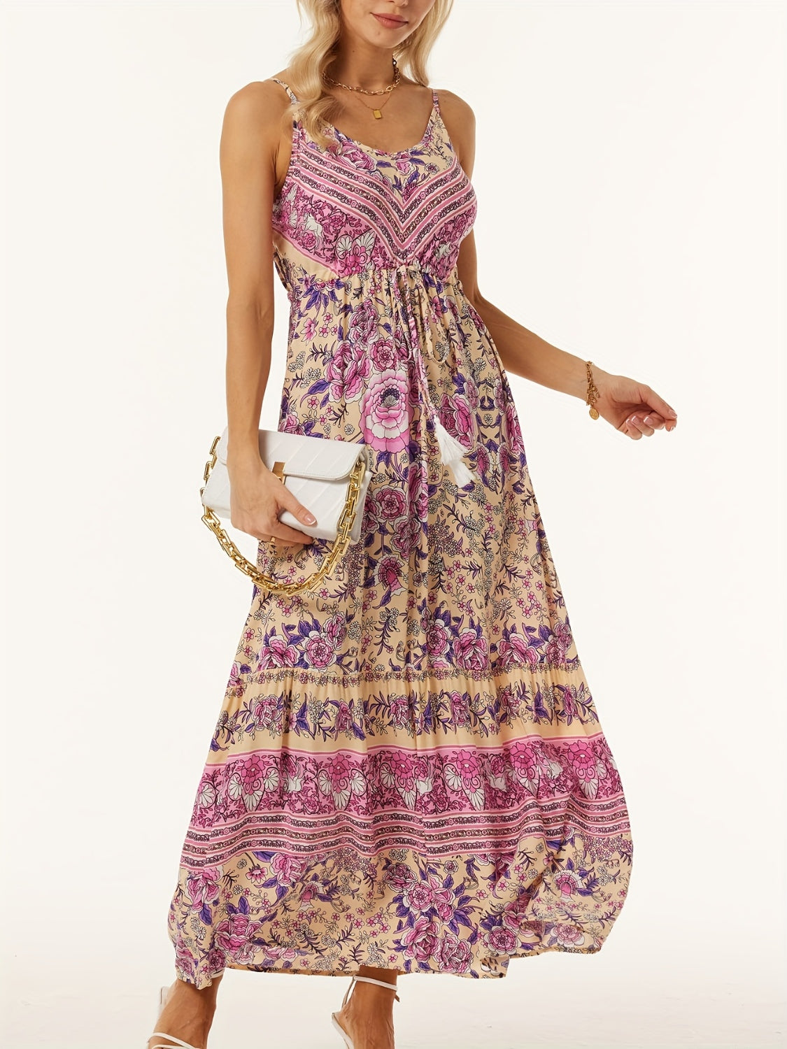 Floral Printed Scoop Neck Midi Cami Dress Trendsi