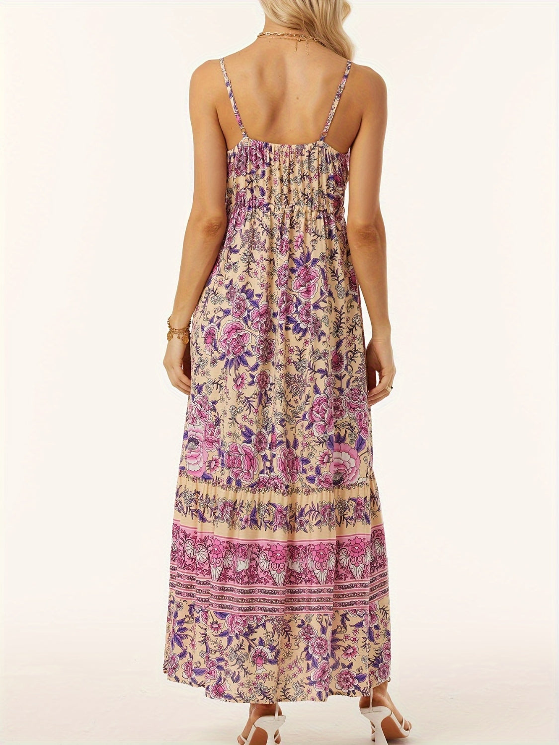 Floral Printed Scoop Neck Midi Cami Dress Trendsi