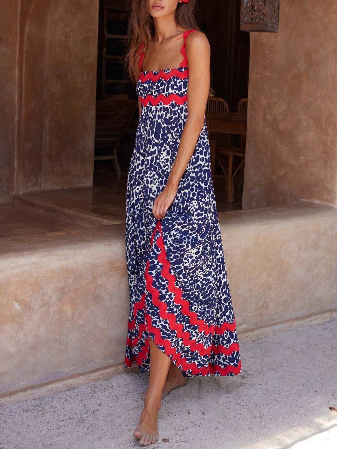 Printed Square Neck Wide Strap Maxi Dress Trendsi