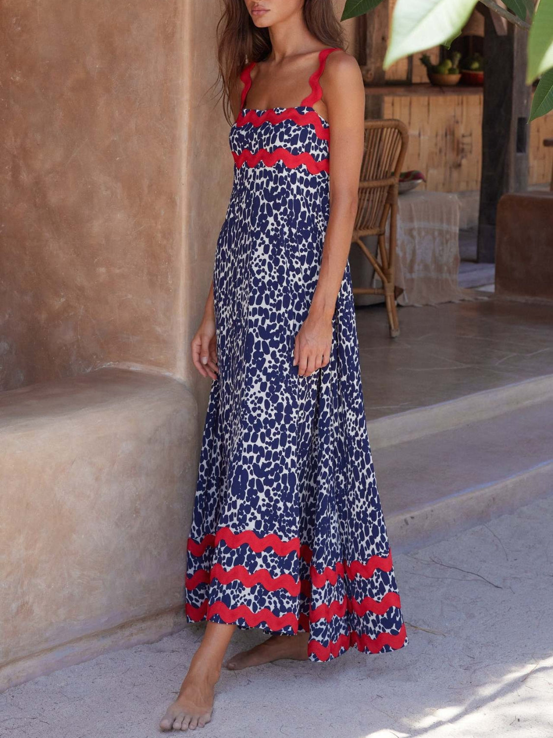 Printed Square Neck Wide Strap Maxi Dress Trendsi