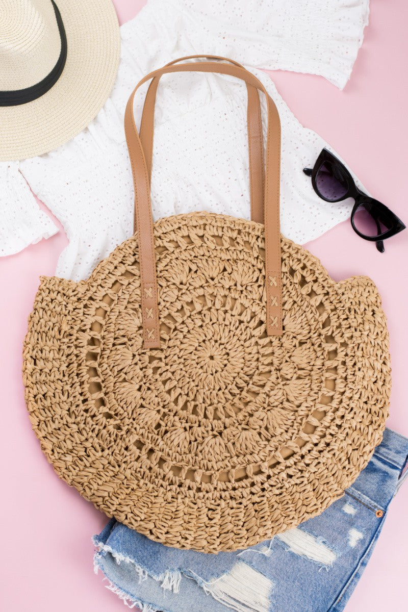 Multicolored Circle Large Straw Tote Bag Aili's Corner