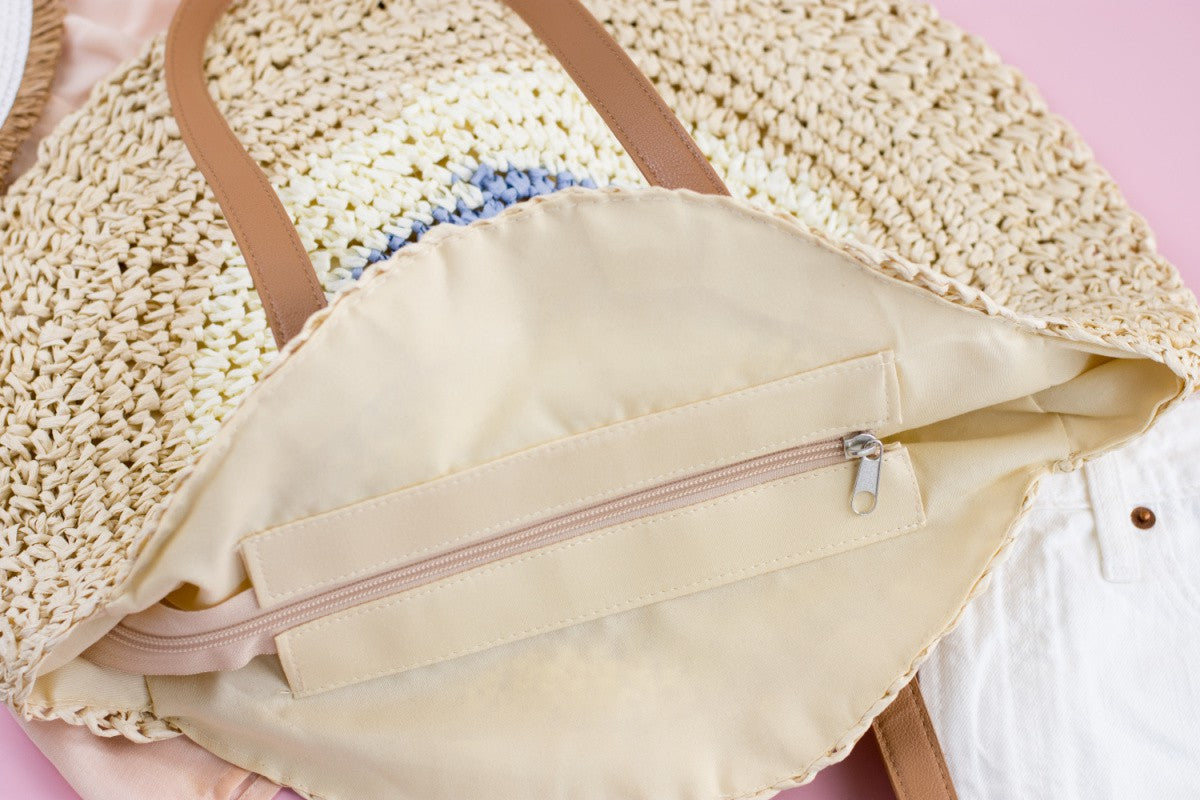 Multicolored Circle Large Straw Tote Bag Aili's Corner