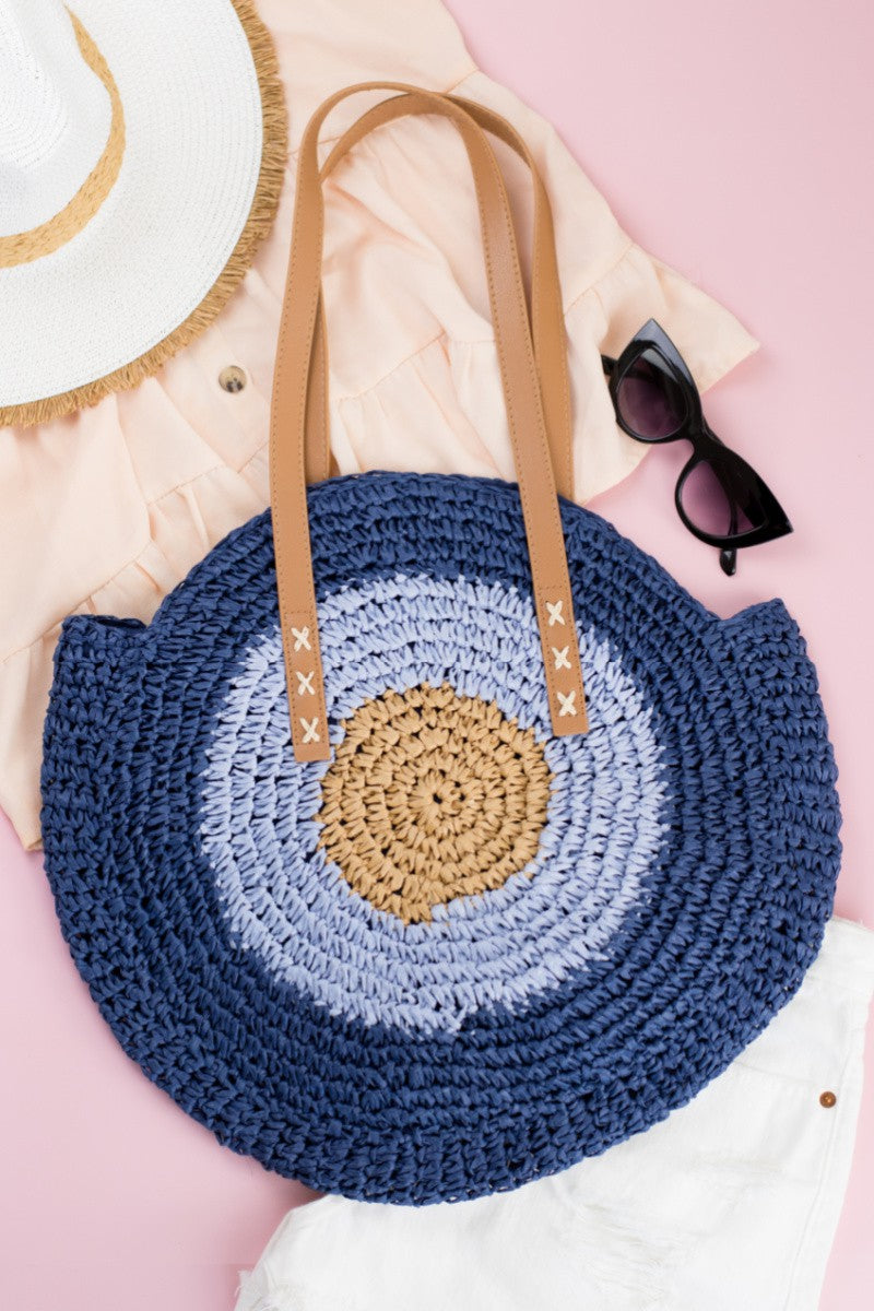 Multicolored Circle Large Straw Tote Bag Aili's Corner
