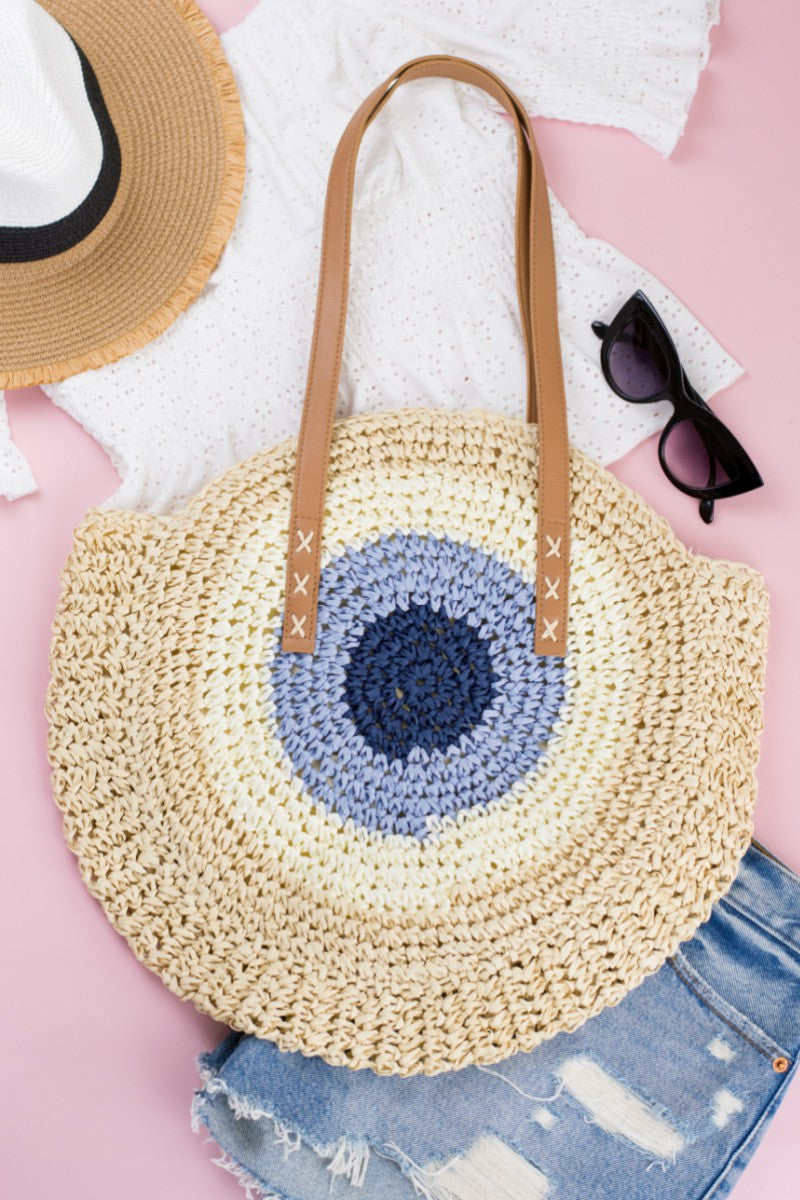 Multicolored Circle Large Straw Tote Bag Aili's Corner