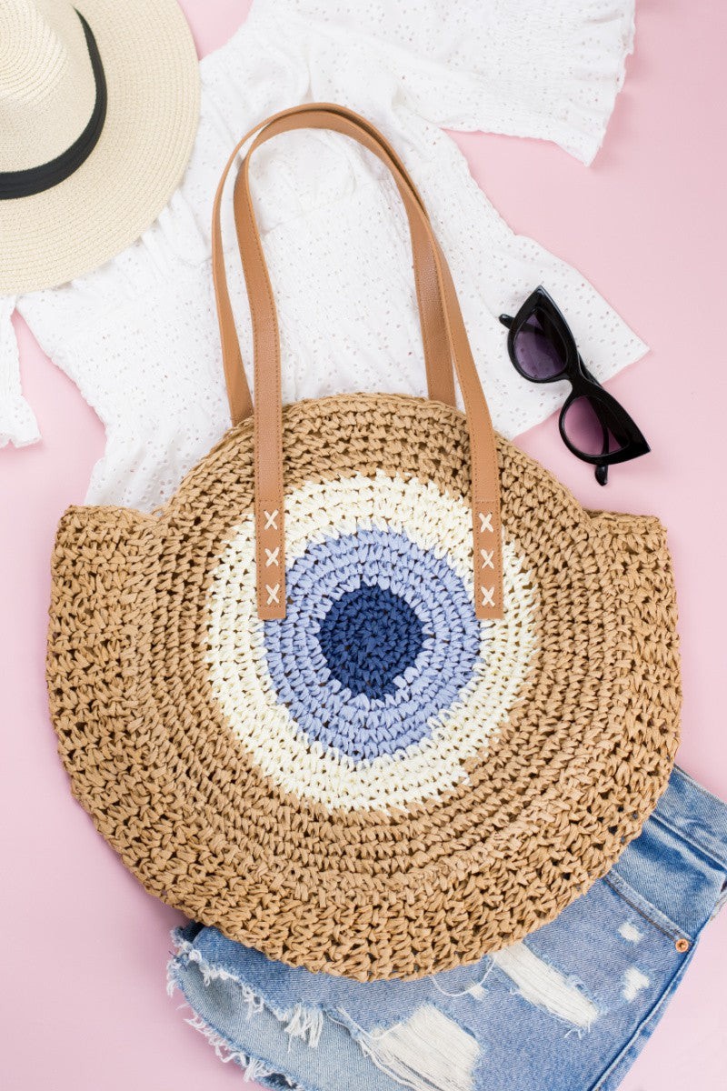 Multicolored Circle Large Straw Tote Bag Aili's Corner
