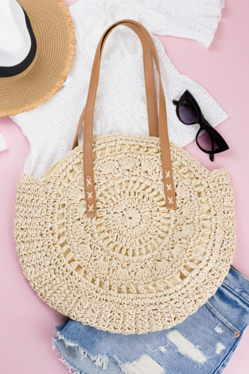 Multicolored Circle Large Straw Tote Bag Aili's Corner