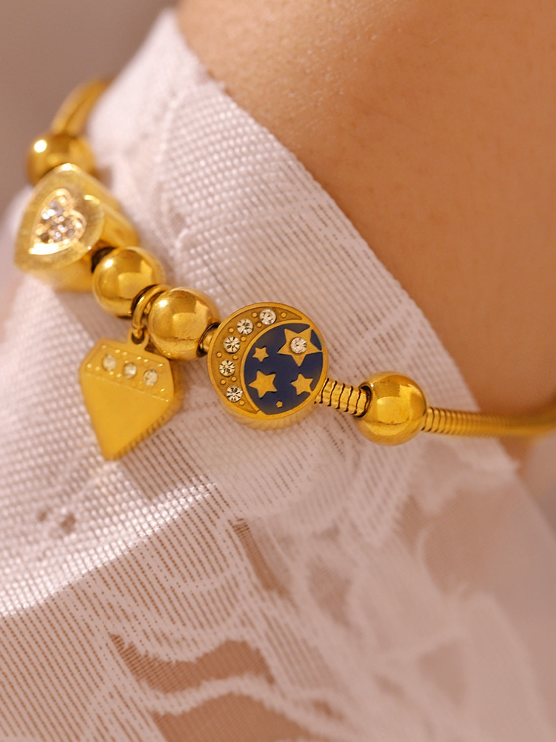 Stainless Steel Rhinestone Charm Bracelet Trendsi