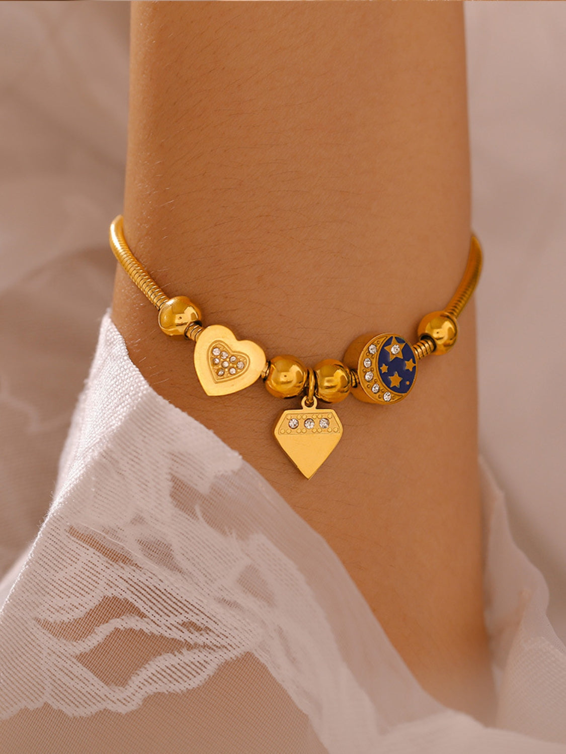 Stainless Steel Rhinestone Charm Bracelet Trendsi