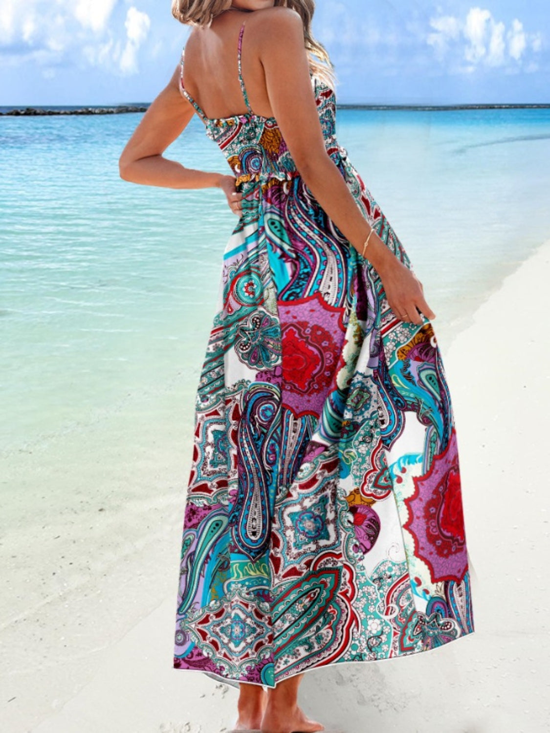 Printed Smocked Maxi Cami Dress Trendsi