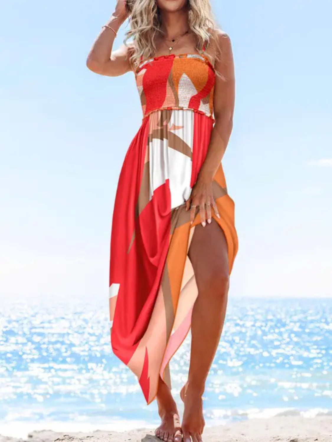 Printed Smocked Maxi Cami Dress Trendsi