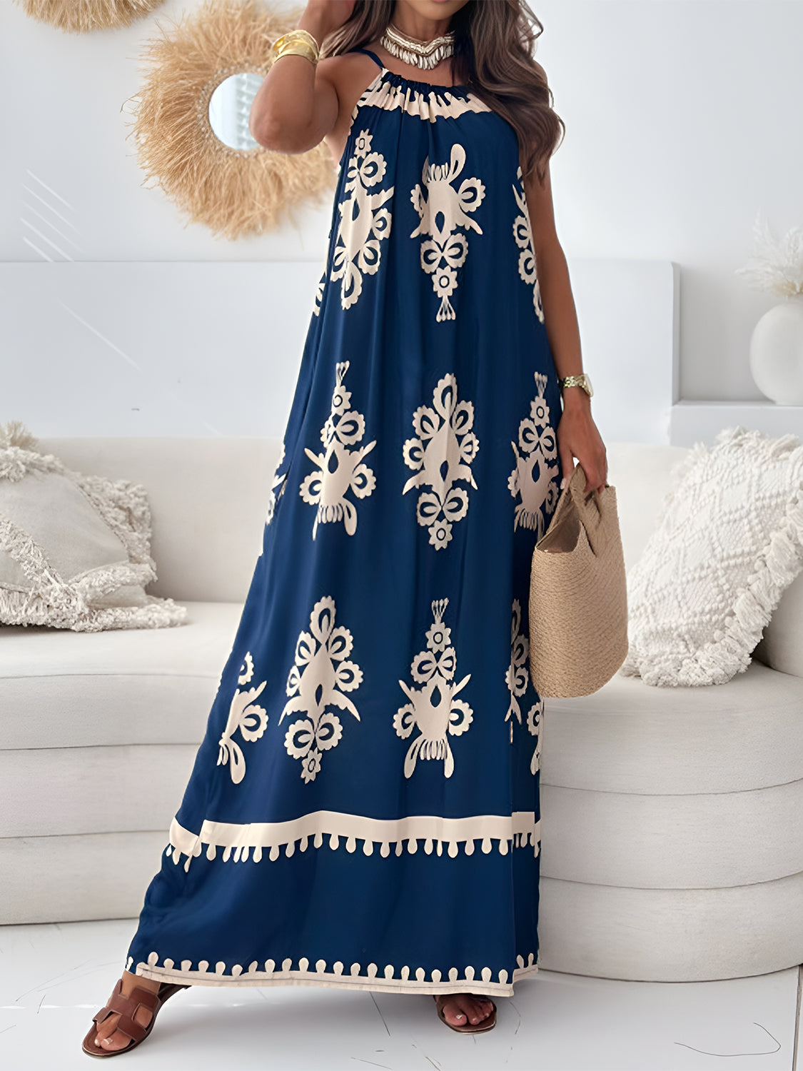 Bohemian Printed Spaghetti Strap Sleeveless Maxi Dress Trendsi