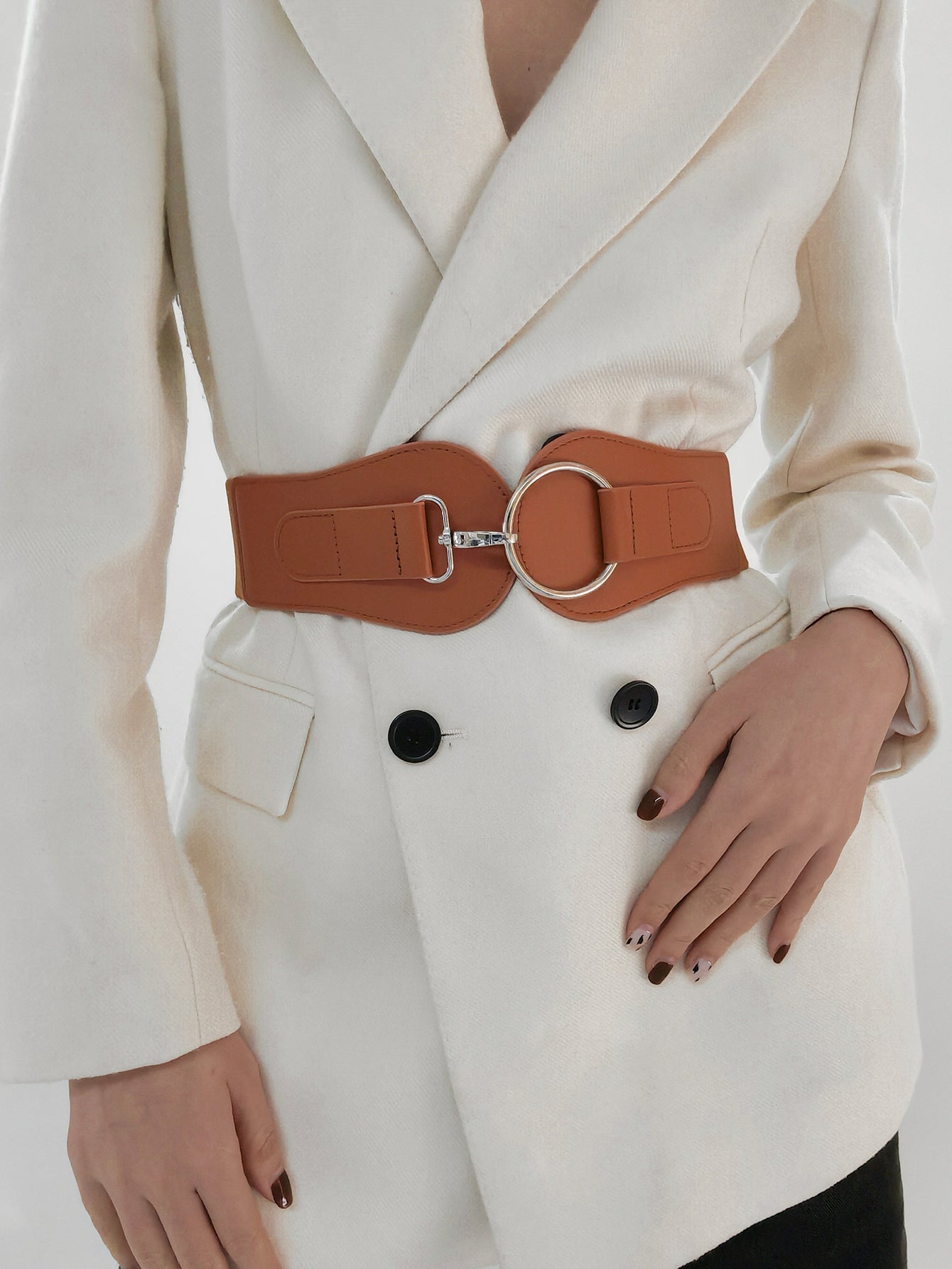 Modern PU Faux Leather Elastic Wide Belt Trendsi