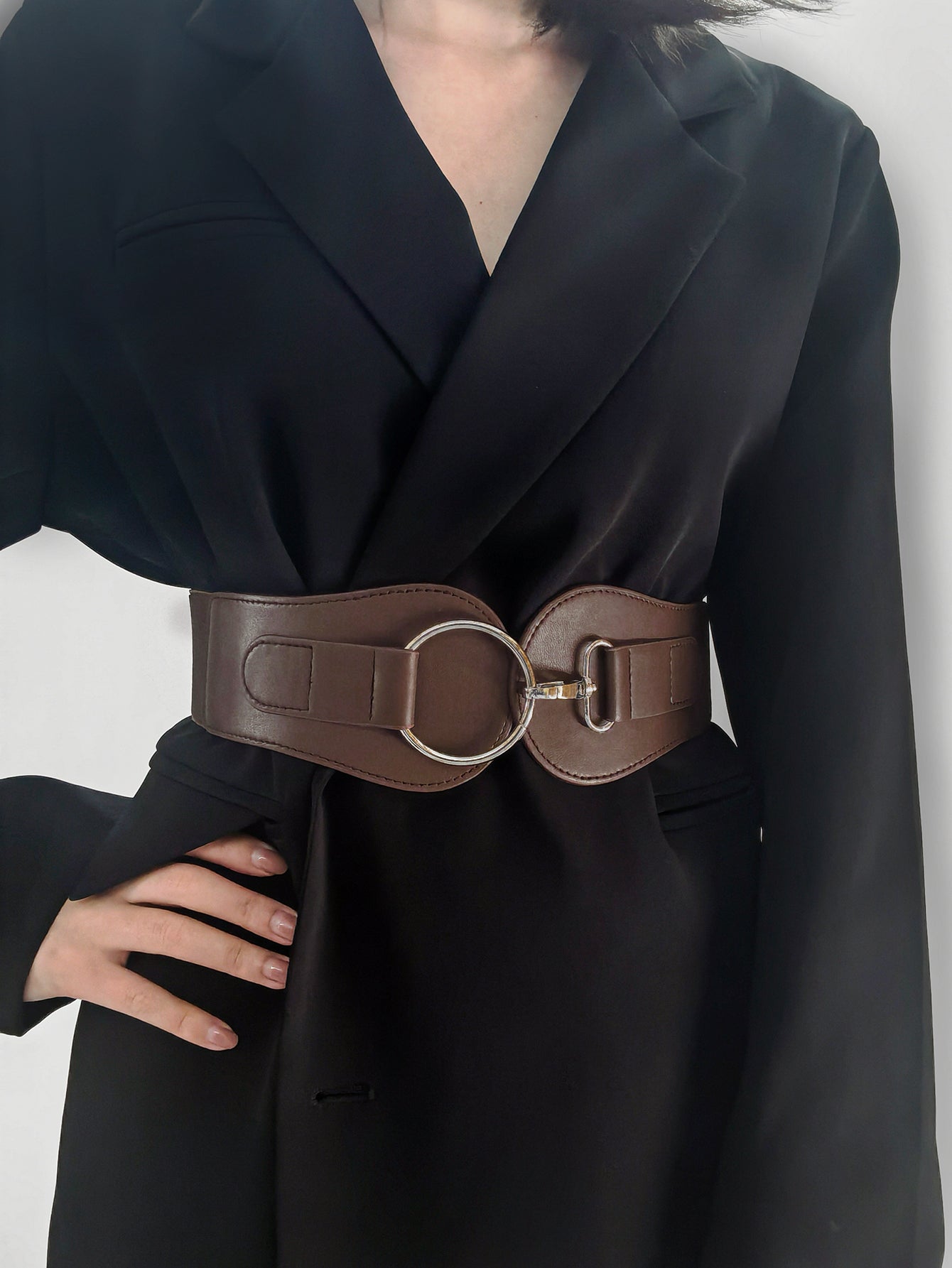 Modern PU Faux Leather Elastic Wide Belt Trendsi