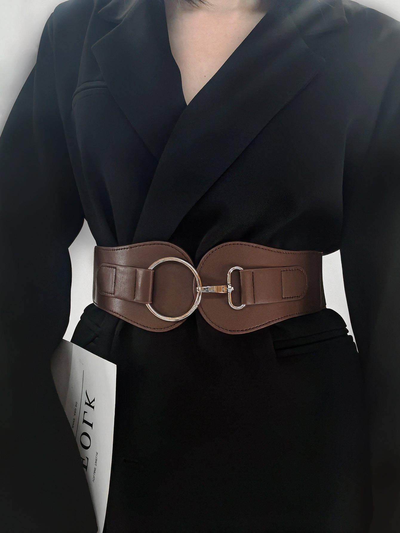 Modern PU Faux Leather Elastic Wide Belt Trendsi