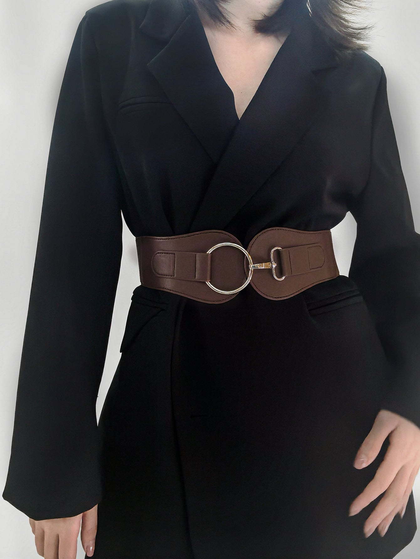 Modern PU Faux Leather Elastic Wide Belt Trendsi