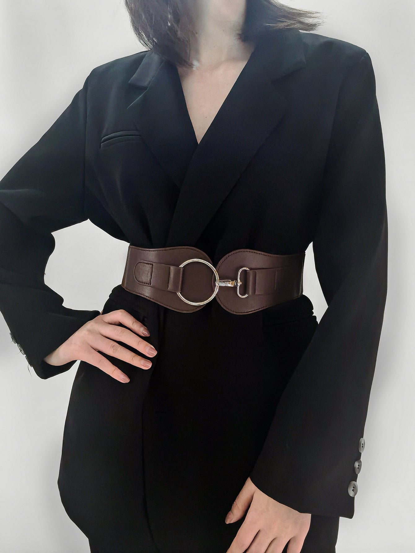 Modern PU Faux Leather Elastic Wide Belt Trendsi