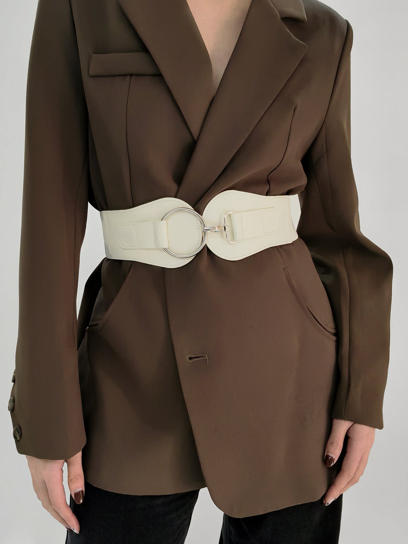 Modern PU Faux Leather Elastic Wide Belt Trendsi