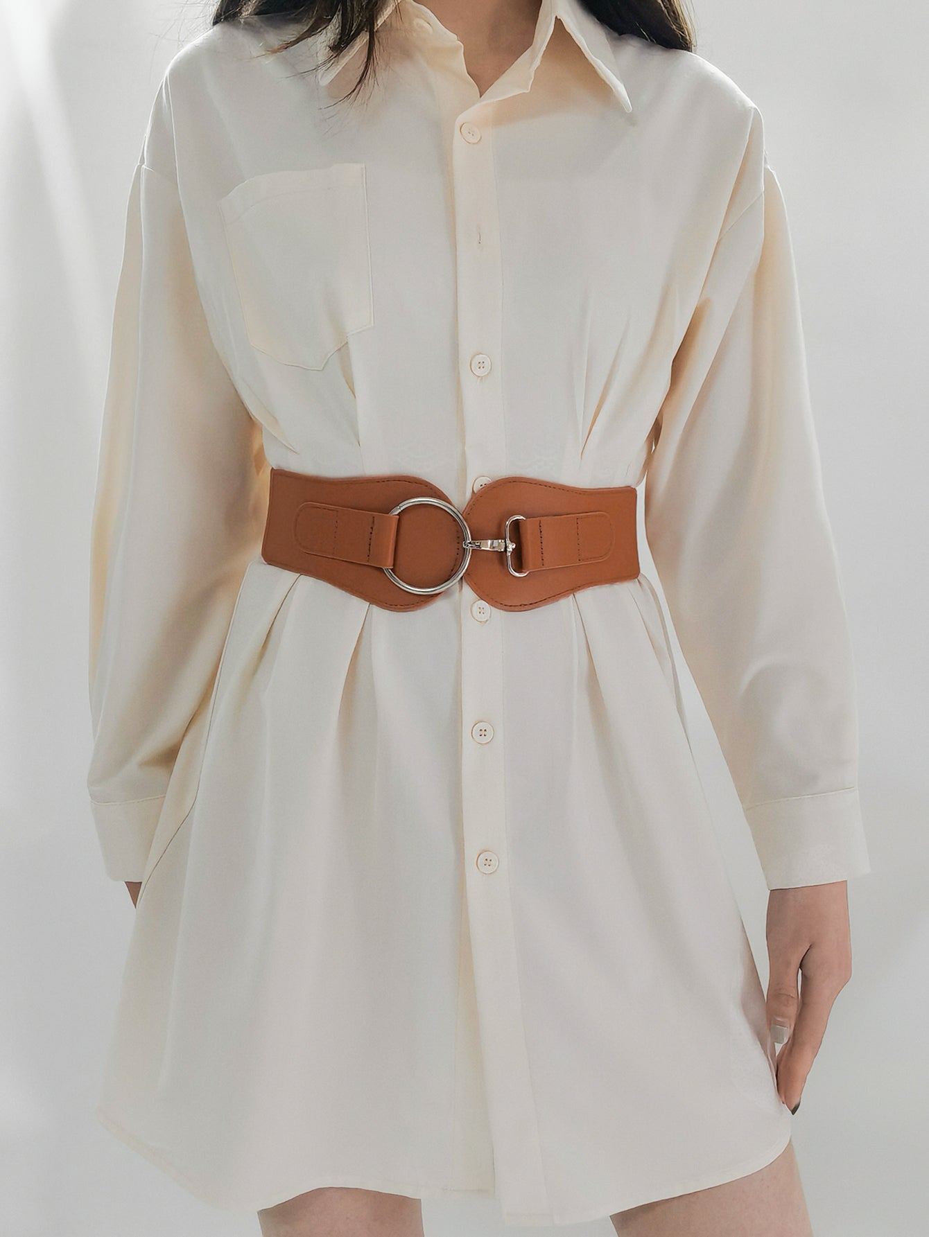Modern PU Faux Leather Elastic Wide Belt Trendsi