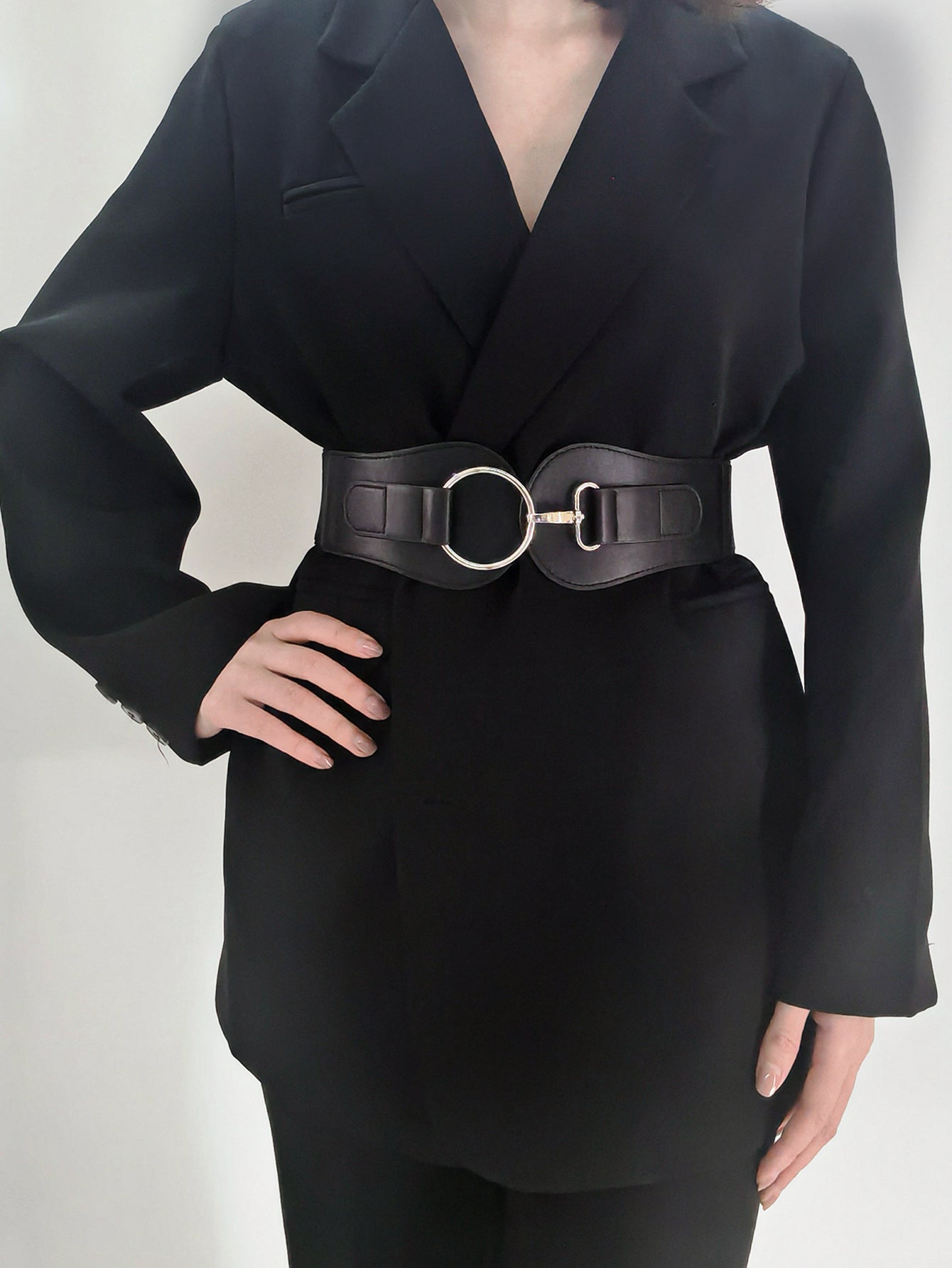 Modern PU Faux Leather Elastic Wide Belt Trendsi