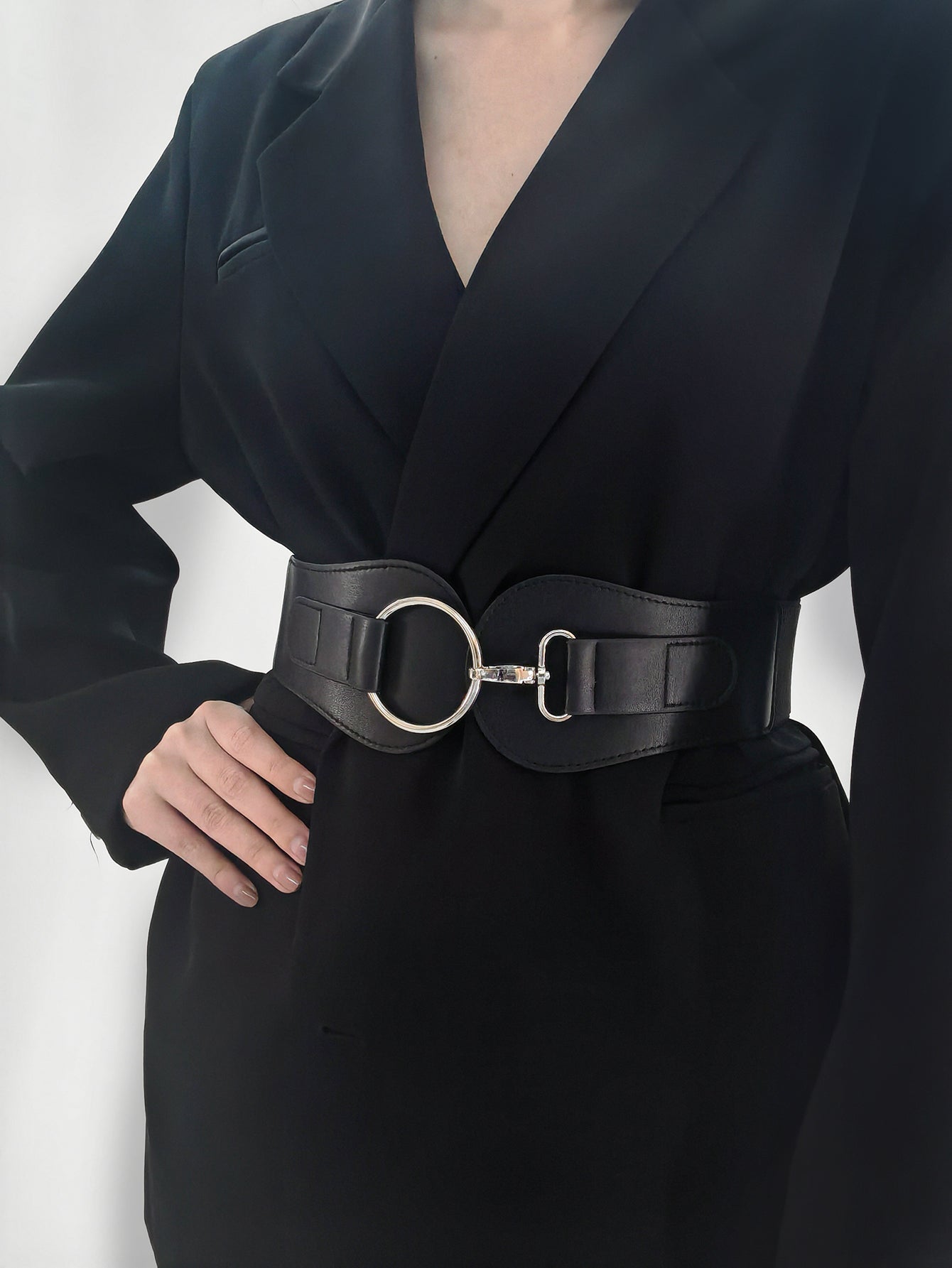 Modern PU Faux Leather Elastic Wide Belt Trendsi