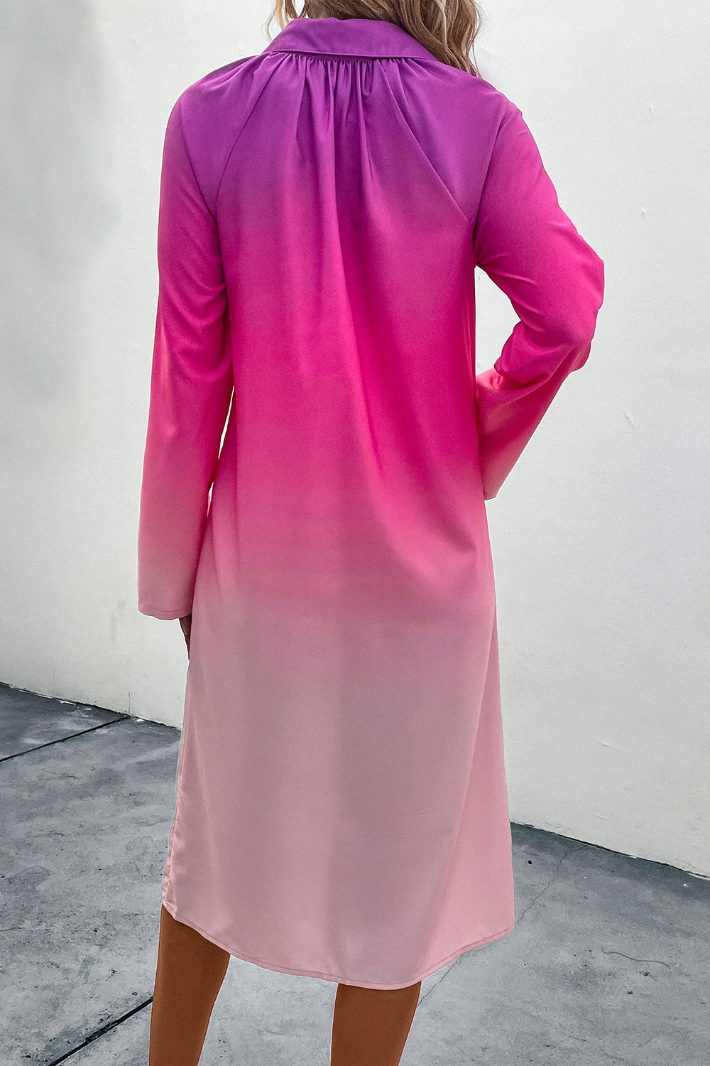 Perfee Gradient Long Sleeve Shirt Midi Dress Trendsi