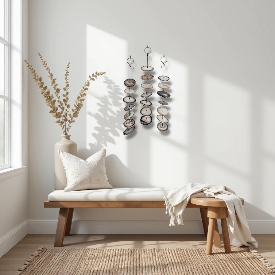 Gray Agate Gemstone Hanging for Wall or Ceiling - Charcoal Design DAME BOHEME