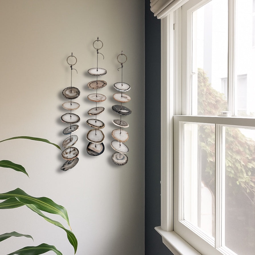 Gray Agate Gemstone Hanging for Wall or Ceiling - Charcoal Design DAME BOHEME