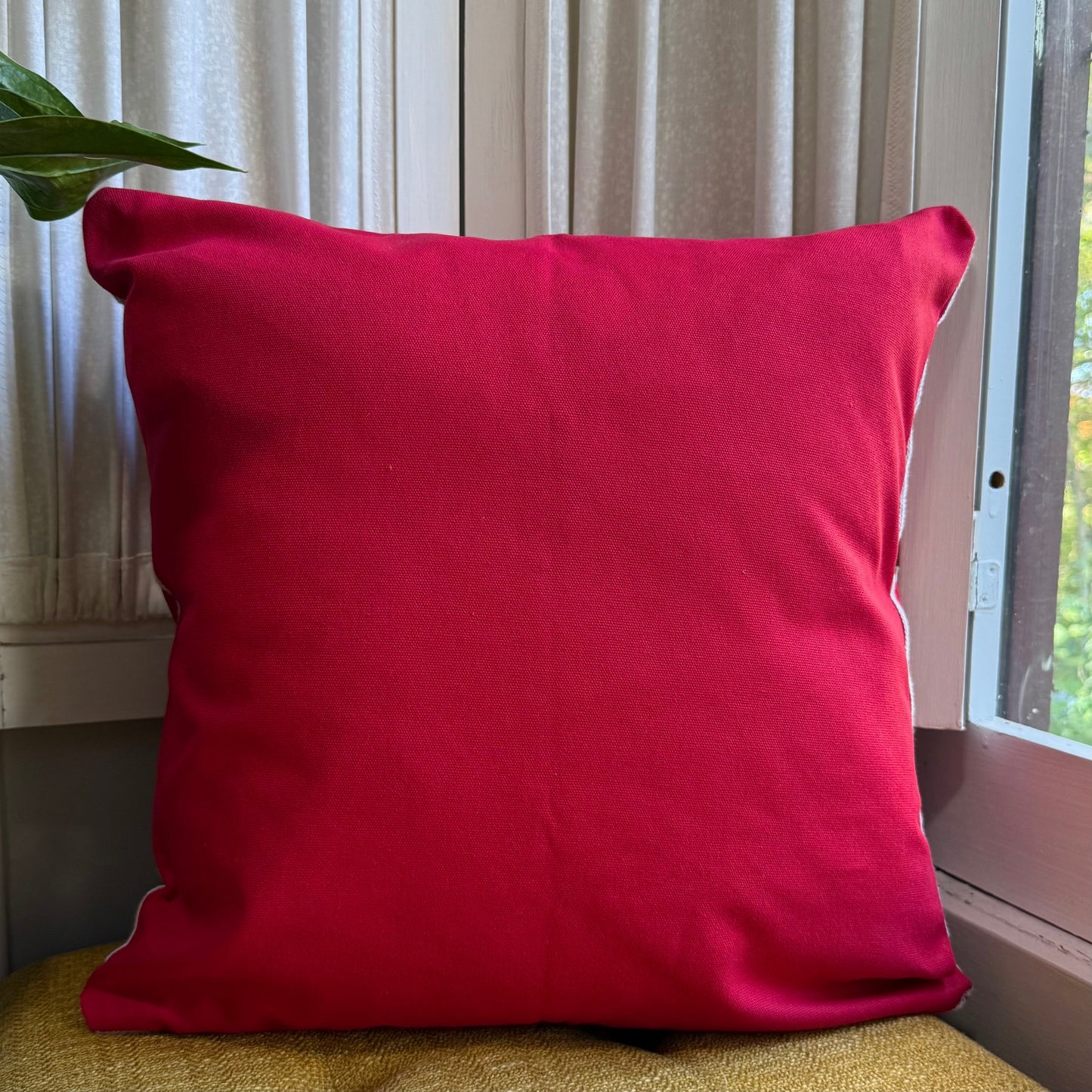 Red and White Winter Deer Embroidered Pillow Cover DAME BOHEME