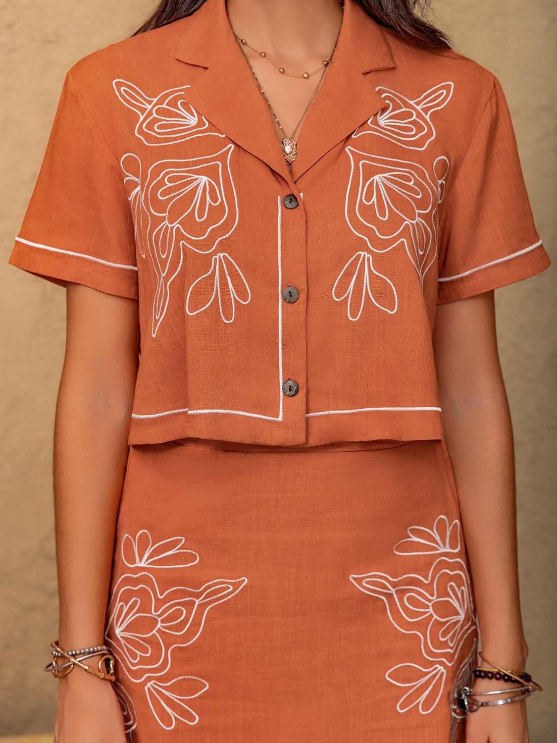 Embroidered Short Sleeve Top and Mini Skirt Set DAME BOHEME