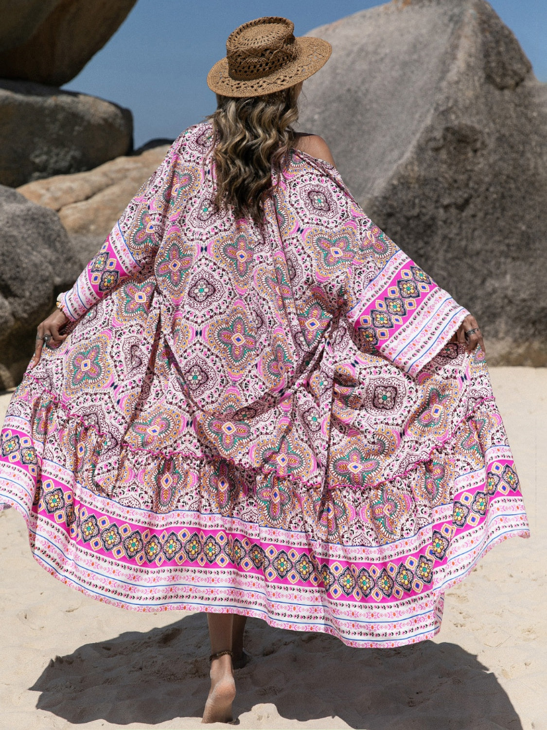 Boho Chic Printed Open Front Cover Up Trendsi