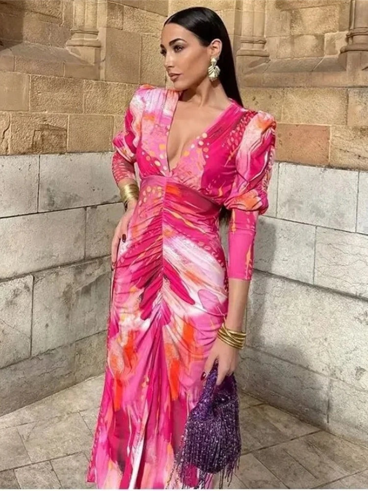 Ruched Front V-Neck Elegant Maxi Dress Plus Size Trendsi