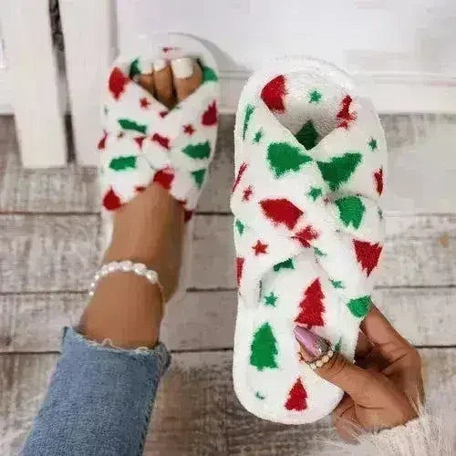 Christmas Tree Pattern Furry Bedroom SlippersΒ DAME BOHEME