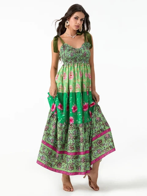 Floral Tiered Maxi Dress with Mixed Print Design Trendsi