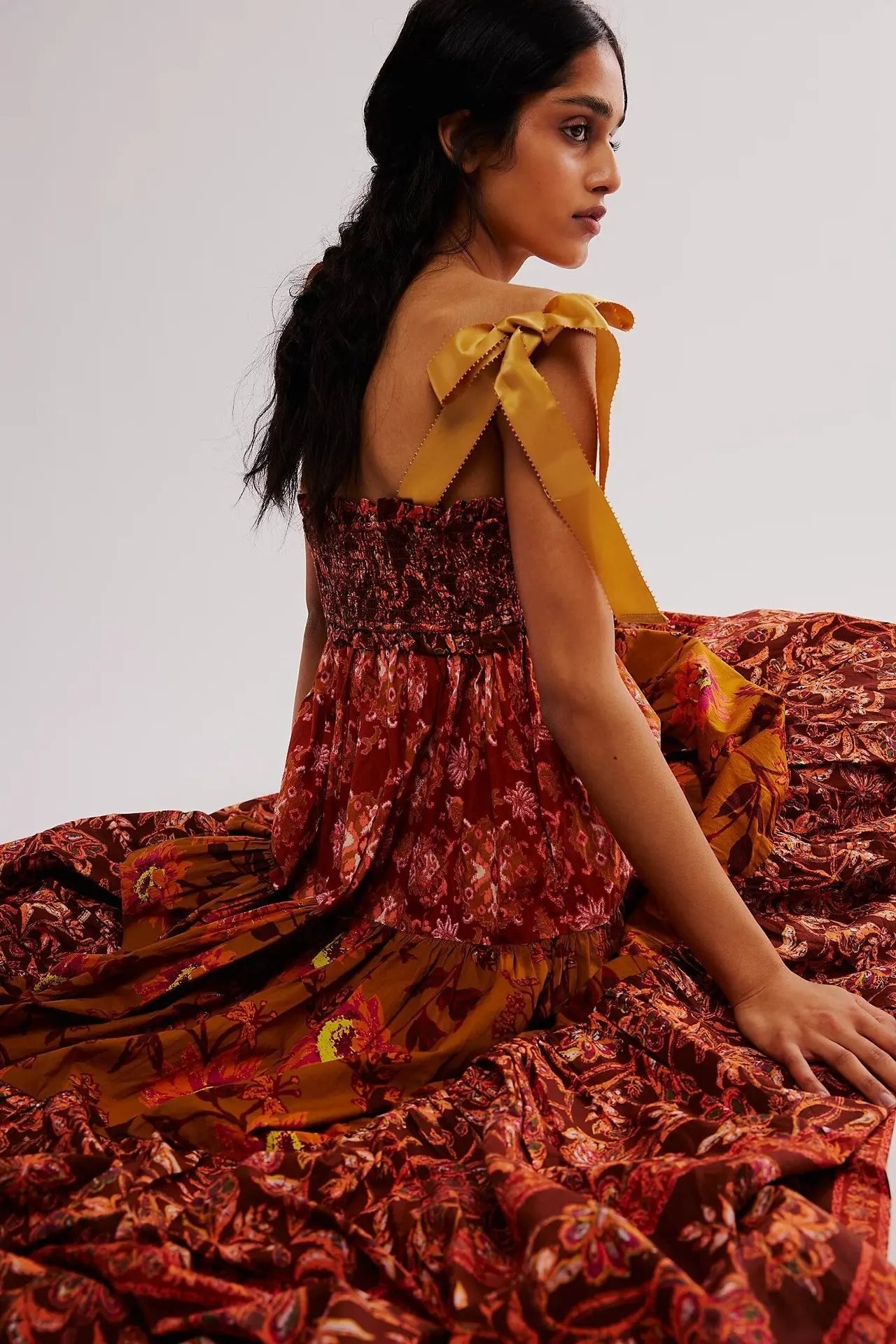 Floral Tiered Maxi Dress with Mixed Print Design Trendsi