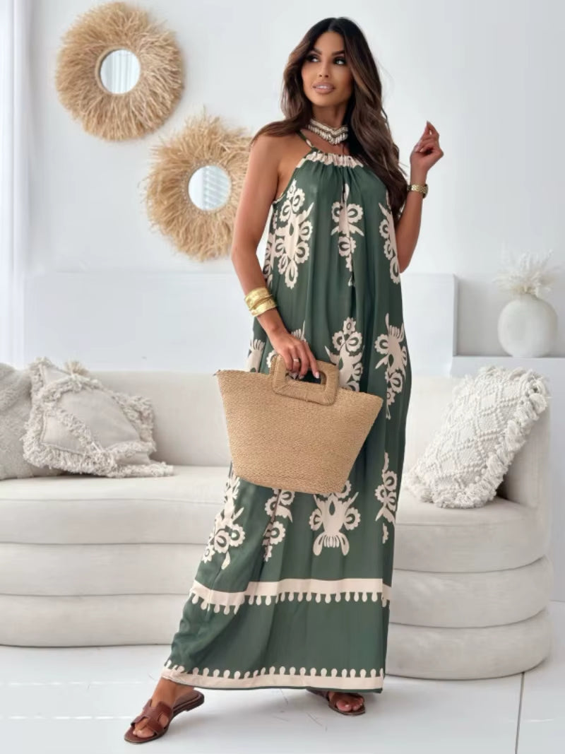 Bohemian Printed Spaghetti Strap Sleeveless Maxi Dress DAME BOHEME