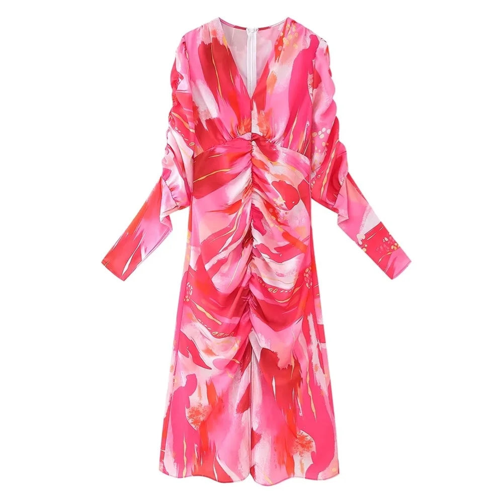 Ruched Front V-Neck Elegant Maxi Dress Plus Size Trendsi