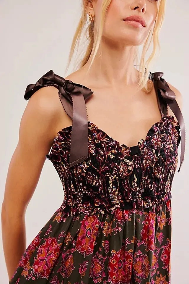 Floral Tiered Maxi Dress with Mixed Print Design Trendsi